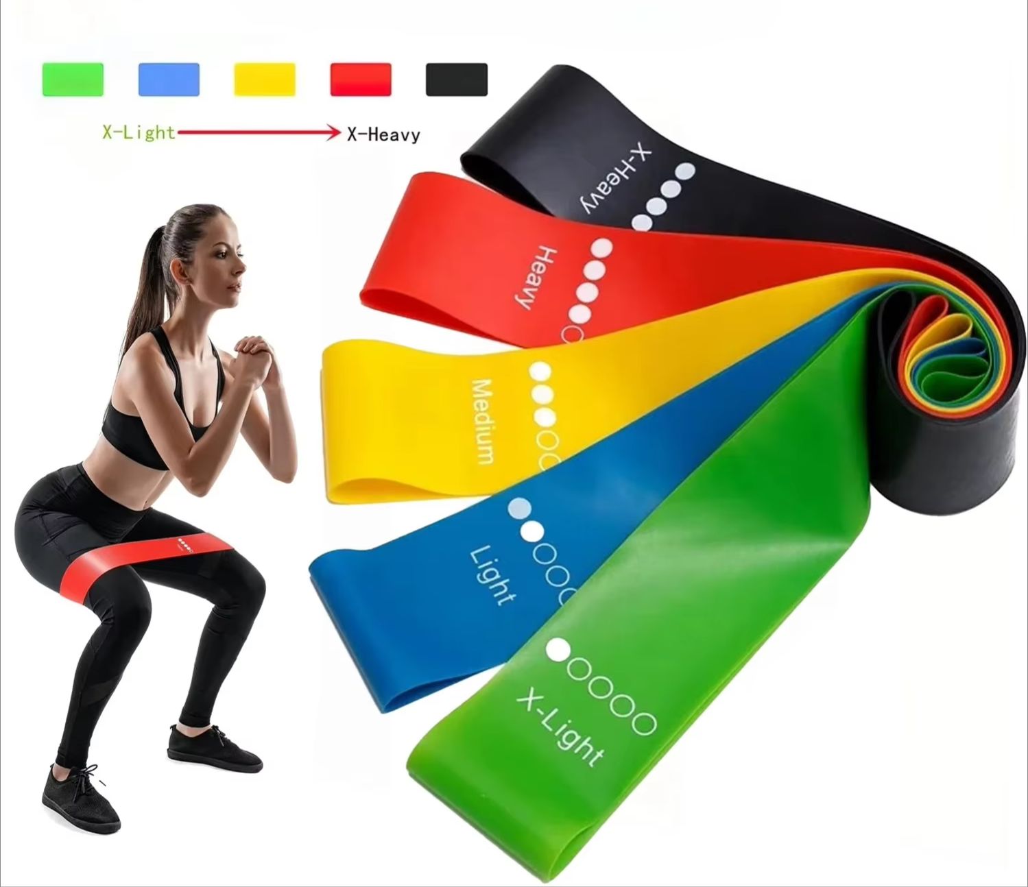 Crossfit Training Gear - 5-stopniowe przenośne gumowe taśmy oporowe do